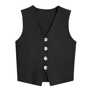 Lillusory Black Sweater Vest Top Size 2XL Sleeveless Stretch Y2K Button Up Knit